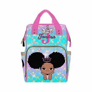 Personalized Diaper Bag Backpack Custom Afro Girl with Pink Crown Mommy Bag Nappy Backpack