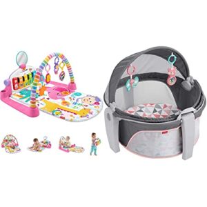 Fisher-Price Deluxe Kick & Play Piano Gym, Pink Fisher-Price On-The-Go Baby Dome, Rosy Windmill, Grey/Pink