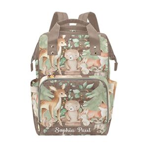 Rustic Woodland Animals Personalized Diaper Backpack with Name,Custom Travel DayPack for Nappy Mommy Nursing Baby Bag One Size