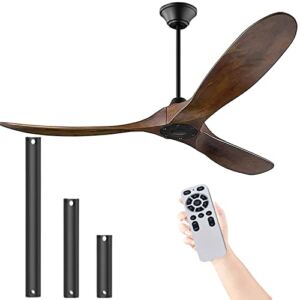 Wood Ceiling Fan Outdoor Ceiling Fans for Patio Ceiling Fan with Remote Large Airflow Commercial Reversible DC Damp Rated Ceiling Fan for High Low Sloped Ceiling (70 inch Black Ceiling Fans)