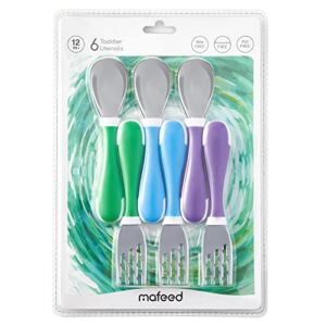 6 Piece Toddler Utensils Stainless Steel Baby Forks And Spoons Silverware Set For Kids, Bpa Free Dishwasher Safe, 12+ Months, Green/Blue/Purple