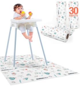 Minimono Baby Splat Mat for Under High Chair, 30 Pcs Disposable and Waterproof Splash Mat, Multipurpose Activity Mat for Picnic, Art, Craft (40″x47″) (Animals)