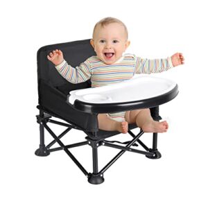 Folding Portable High Chair for Eating Dining, Camping, Park, Beach or Grandma Use , 2 Oversized Removable Tray with Cup Holder for 3-36 Months Baby with up to 37 Pounds