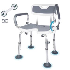 LEACHOI Heavy Duty Shower Chair with Detachable Arms and Back 350 lbs, Shower Cutout Seat with Non-Slip Rubber Feet , Bathtub Chair for Handicap, Disabled, Seniors & Pregnant with Suction Grab Bar