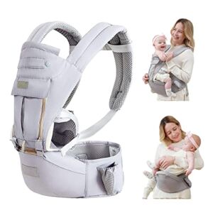 Baby Carrier with Hip Seat, Baby Carrier Newborn to Toddler, Baby Hip Seat Carrier for 7 -66lbs, All Seasons Baby Holder Carrier, All Position.(Light Grey)