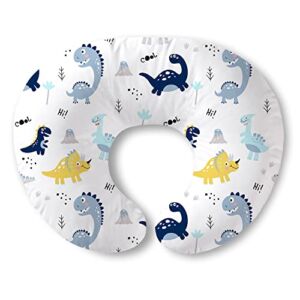 Plushii Nursing Pillow and Positioner, Breastfeeding, Bottle Feeding, Baby Sitting Support with Removable Ultra Soft Cover, Tummy Time Support for Baby Boys, Blue Dinosaur