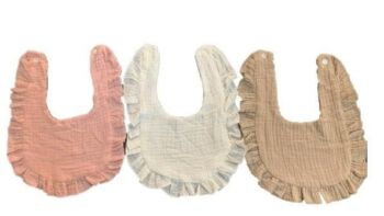 Baby Girl Muslin Ruffle Drooling/Teething Bib 3-Pack (Pink, White, Tan) | The Storepaperoomates Retail Market - Fast Affordable Shopping
