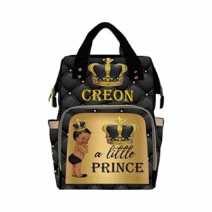 Customized a Little Prince Black Diaper Backpack Custom Bag with Name, Customized Travel Nappy Mommy Bag Backpack for Baby Girl Boy