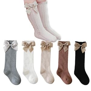 TIBE PINCESS Baby Girls knee high socks Toddler Bow Mesh Breathable Dress Socks Kids Cotton Tube Uniform Stockings 0-12 Months