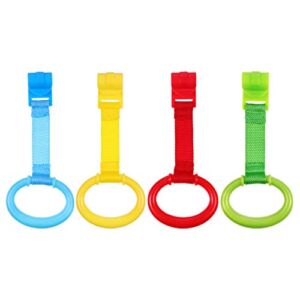 Zerodeko 4Pcs Baby Crib Pull Rings, Baby Walking Training Rings Stand Up Safety Hanging Rings Playpen Accessories Cot Ring Play Gym Walker Assistant Tools for Baby, Toddler, Infant