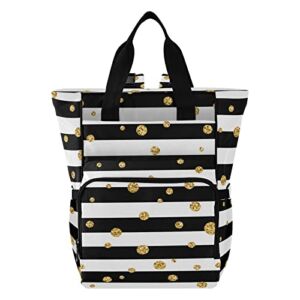 Gold Polka Dot on Lines Diaper Bag Backpack Baby Boy Diaper Bag Backpack Casual Travel Daypack Mom Bag with Insulated Pockets for Mom Dad Girl Boy