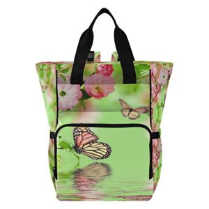 Water Spring Bloom Butterflies Green Diaper Bag Backpack,Durable Nappy bag Nurse bag, Mommy bag for baby care