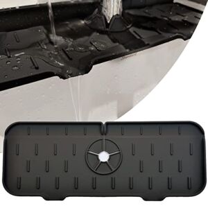 Kitchen Faucet Sink Splash Guard, Silicone Faucet Water Catcher Mat – Sink Draining Pad Behind Faucet, Grey Rubber Drying Mat for Kitchen & Bathroom Countertop Protect -Black