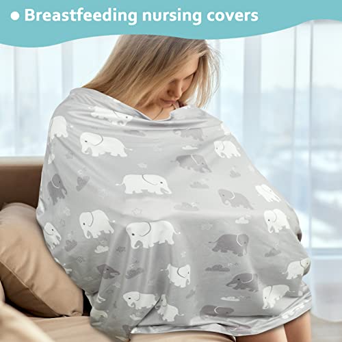 Nursing Cover Breastfeeding, Multi-use Baby Car Seat Covers Boys, Infant Stroller Cover, Stretchy Carseat Canopy, Soft Breathable, Elephant | The Storepaperoomates Retail Market - Fast Affordable Shopping