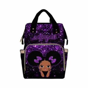 Personalized Your Own Afro Girl Princess Purple Black Travel Back Pack Diapering Bag Backpack Nappy Baby Bags Casual Daypack