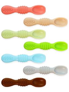 Silicone Baby Spoons Self Feeding 6 Months Phoebil Toddlers First Stage Utensils for Babies 7 Pack Led Weaning Supplies Rainbow Chew Spoon Set for Kids – BPA Free-Ideal Gift for Baby Shower