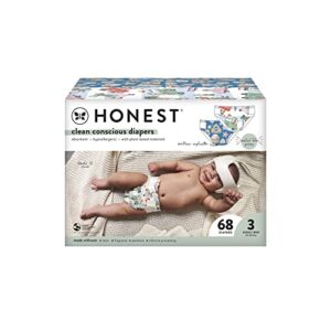 The Honest Company Clean Conscious Diapers | Plant-Based, Sustainable | Holiday ’22 Prints | Club Box, Size 3 (16-28 lbs), 68 Count