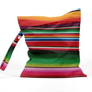 Wet Bag Waterproof Reusable Wet Dry Bag for Beach, Travel, Pool, Gym Bag for Swimsuits, Wet Clothes, Cloth Diapers, Washable Wet Bags for Baby, Mexican Party Decorations Mexican Rainbow Stripes