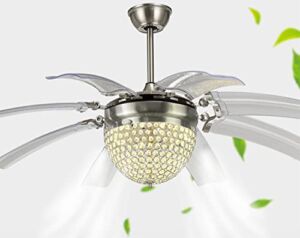 SWLKJ Crystal Ceiling Fan with Light, 42″ Indoor Chandelier Fan Remote and 8 Invisible Fan Blades, Elegant Crystal Fandelier Ceiling Fans For Living Room Restaurant Bedroom, Silver