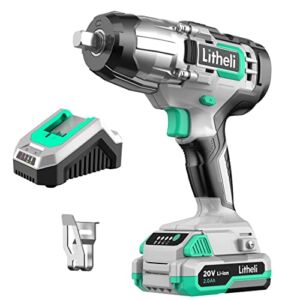 Litheli Impact Wrench Cordless, 1/2 inch Power Impact Driver with 320 ft-lbs(430N.m) Max Torque, 20V Impact Gun Kit with 2.0Ah Li-ion Battery ＆ Fast Charger for Car Home