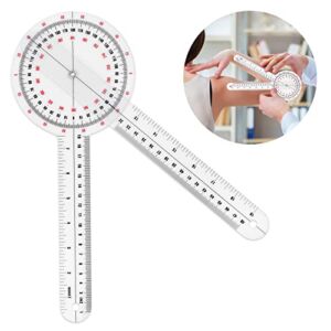 Prasacco 12 Inch Goniometer, Transparent Orthopedic Angle Ruler Plastic Goniometer 360 Degree Spinal Goniometer Angle Protractor Bone Goniometer for Body Measuring Tape Goniometer Protractor Ruler