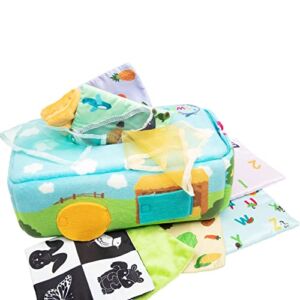 SweetotZ Sensory Magic Tissue Box Early Development Plush Soft Pull Montessori Learning Educational Toy for Newborns Baby Infant Toddler Nursery