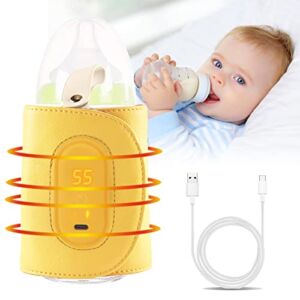 Portable Baby Bottle Warmer, USB Bottle Warmer for Breastmilk, Milk Warmer with LCD Display, Bottle Warmer On The Go for Fast Accurate Heating, Breastmilk Warmer for Indoor, Outdoor, Traveling Yellow