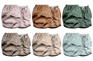 Mama Koala 2.0 Baby Cloth Diapers with AWJ Lining and Tummy Panel, Washable Reusable Pocket Diapers, 6 Pack with 6 Bamboo Diaper Inserts (Simply Neutrals)