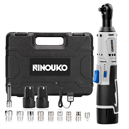 NINOUKO Cordless Electric Ratchet Wrench Set, 3/8″ 12V Power Ratchet Driver, 400 RPM 40 Ft-lbs Battery Ratchet with 8 Sockets & 2-Pack 2.0Ah Battery | The Storepaperoomates Retail Market - Fast Affordable Shopping