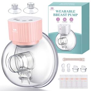 Wearable Breast Pump, Supermom Hands Free Breast Pump, Electric Breast Pump Portable with 3 Modes & 9 Levels , Memory Function, Low Noise & Painless,19mm/22mm/25mm Flange (Pink)