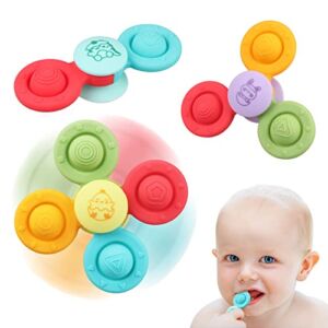 Suction Cup Spinner Toys – Baby Montessori Sensory Educational Learning Toy – Infant Bath Teething Travel Fidget Toy – Toddler Gifts for 6 9 12 18 Months Age 1 2 3 One Two Year Old Boys Girls