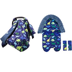 Peekaboo Opening Carseat Cover & Carseat Headrest and Strap Covers for Baby Boy Cover Carseat Canopy Infant Head Support Pillow
