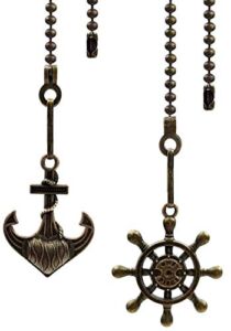 OMYZERO 2Pcs 12 inch Ceiling Fan Pull Chain Vintage Retro Anchor and Wheel Charm Pendant Ceiling Fan Danglers Fan Pulls Chain Extender with Ball Chain Connector Navigation and Navy Style（Bronze）