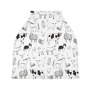 WELLDAY Baby Car Seat Covers Farm Animals Stretchy Breastfeeding Scarf Breathable Infant Carseat Canopy Nursing Covers Multi Use for Stroller High Chair Shopping Cart Boys and Girls
