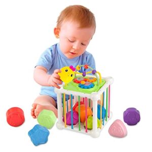 Beyondtrade Shape Sorter Toys for Babies 6-12 Months, Montessori Sensory Bin Cube with Xylophone Gift for Toddler Boy Girl Age 1 2 3
