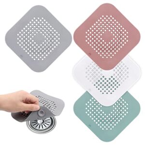 Shower Drain Hair Catcher with Suction Silicone Drain Cover Anti Blocking Hair Stopper for Drain Bathtub, Bathroom, Sink and Kitchen 4 Pack