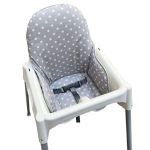 ZARPMA Cotton Seat Covers for IKEA Antilop Highchair,Cotton Surface and Cotton Padded,Forest Pattern Foldable Baby Highchair Cover for IKEA Child Chair Cushion (Grey Star)