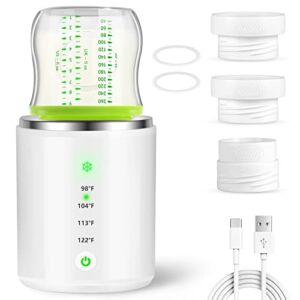 Bottle Warmer, Portable Bottle Warmer, Wireless Travel Baby Bottle Warmer with 3 Adapters, for Breast Milk or Infant Formula, 3 Minutes Quick Heat/Precise Temperature Control/Beep Reminder