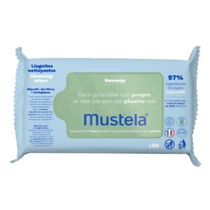 Mustela Baby Cleansing Wipes with Natural Avocado – For Face, Body & Diaper Area – Made with Compostable & Plastic Free Fibers – Lightly Scented – 60 ct.