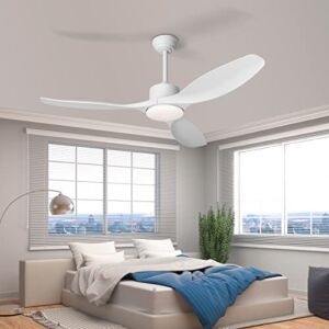 Ceiling Fan 52″ Ceiling Fans with Lights Remote Control,White Ceiling Fan 3CCT 18W Dimmable LED Light, 3 Reversible Blades,DC Motor 6 Speed Outdoor Ceiling Fan for Bedroom/Patios/Farmhouse/Living Room