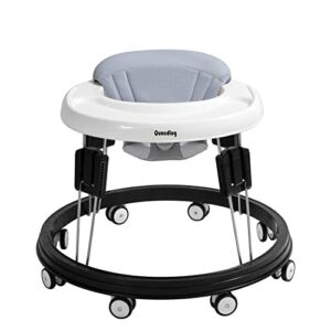 Quocdiog Baby Walker,Multi-Function Activity Center Anti-Rollover Toddler Walker,Foldable Adjustable 9 Height,High Back Padded Seat-Suitable for All Terrains for Baby Boys and Girls 6-18Months(Black)