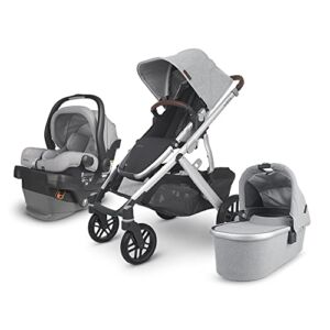 Vista V2 Stroller -Stella (Grey Brushed mélange/Silver/Chestnut Leather) + MESA V2 Infant Car Seat – Stella (Grey)