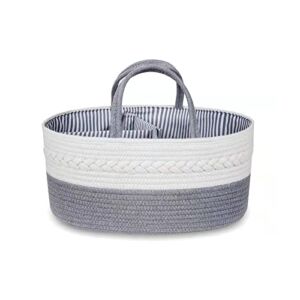 Portable Cotton Rope Organizer Basket – Nursery Storage Bin with 3 Removable Compartments Gift Basket for New Mom, Decorative Storage Basket with Handle Large Caddy Organizer Bag for Home