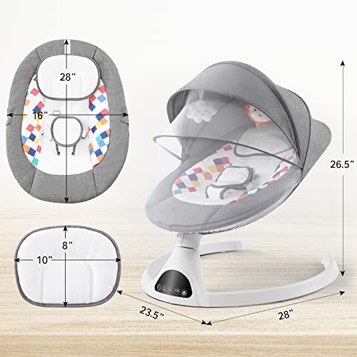 Baby Swing for Infants, Electric Portable Baby Swing for Newborn, Bluetooth Touch Screen/Remote Control Timing Function 5 Swing Speeds Baby Rocker Chair with Music Speaker 5 Point Harness Gray | The Storepaperoomates Retail Market - Fast Affordable Shopping