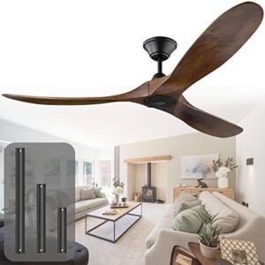 ZHUYILONG 52 Inch Ceiling Fan with Remote Control, Outdoor Ceiling Fan No Light, Modern Smart Ceiling Fans With 3 Wood Blades, Quiet Black DC Motor for Farmhouse Bedroom Patios, 6-Speeds, 8h Timer