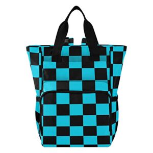 Checkboard Black Blue Plaid Diaper Bag Backpack Baby Boy Diaper Bag Backpack Tote Shoulder Nappy Bag Travel Backpack with Insulated Pockets for Mom and Dad