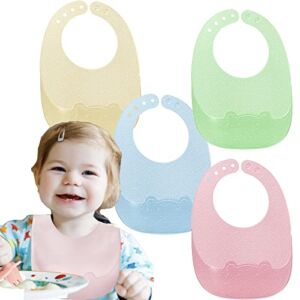 Lightweight Thin Silicone Bibs for Babies and Toddlers Set of 4, Baby Comfort Extra Soft Silicone Baby Bibs for Girl and Boy, Adjustable Waterproof Washable Bibs with Food Catcher