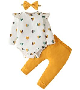 Baby Girl Clothes Gifts Outfits,Fall Winter Long Sleeve Romper and Pant Set Yellow Heart 3-6 months