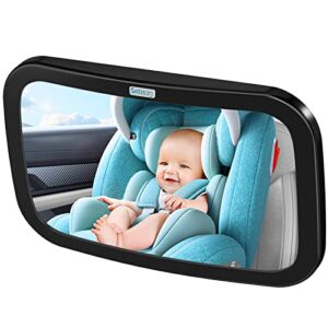 Baby Car Mirror, Satis:In Safety Car Seat Mirror for Rear Facing Infant with Wide Crystal Clear View, Shatterproof, Fully Assembled, Crash Tested and Certified for Safety
