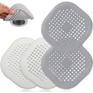 4 Pack Drain Hair Catcher Durable Silicone Hair Stopper Shower Drain Covers with Suction Cup, Shower Drain Hair Catcher Suitable for Bathroom Bathtub and Kitchen
